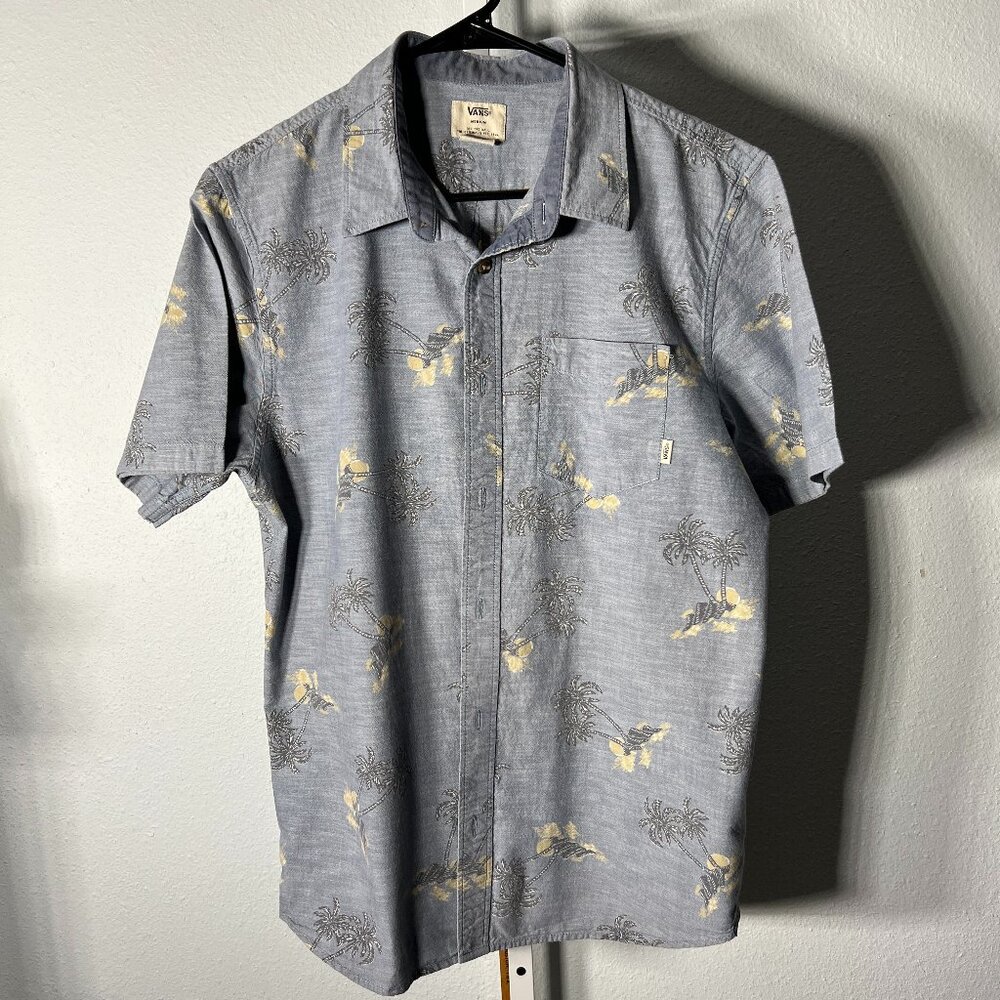 VANS Classic Fit Blue w Tropical Print Short-Sleeve Button-Up SZ Med